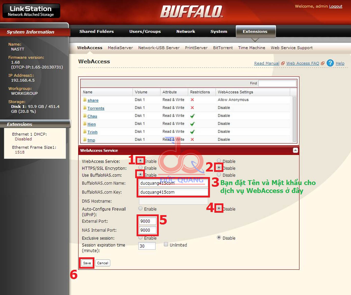 Hướng dẫn truy cập ổ cứng NAS buffalo từ xa qua internet  