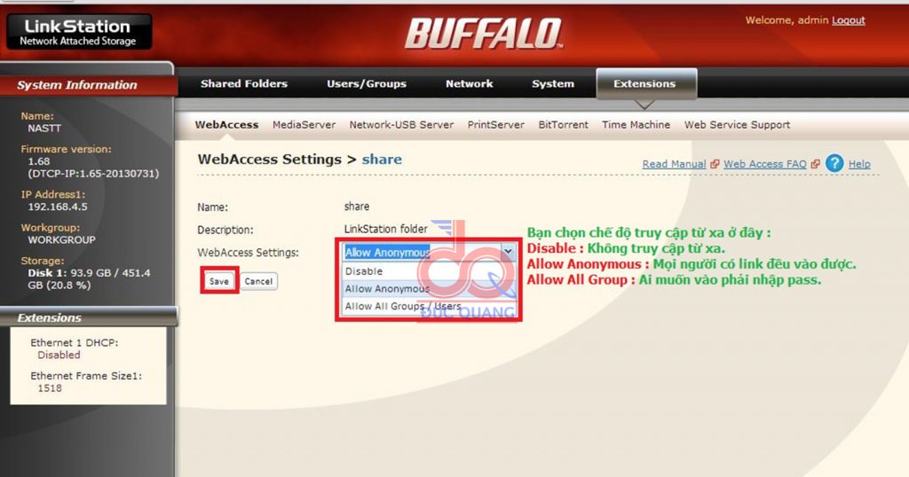 Hướng dẫn truy cập ổ cứng NAS buffalo từ xa qua internet  