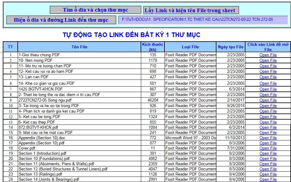 Excel- công cụ liệt kê các file trong thư mục được chọn  
