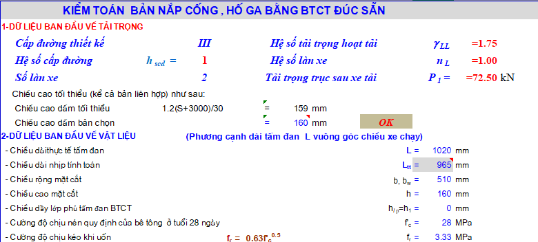 Bảng tính nắp hố ga, nắp cống, nắp rãnh dọc theo TCVN11823  
