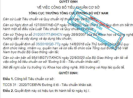 TCCS 31-2020/TCĐBVN- Tiêu chuẩn khảo sát đường ô tô  