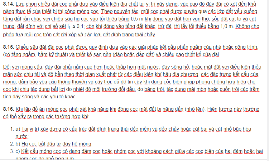 Các yêu cầu về cấu tạo móng cọc  