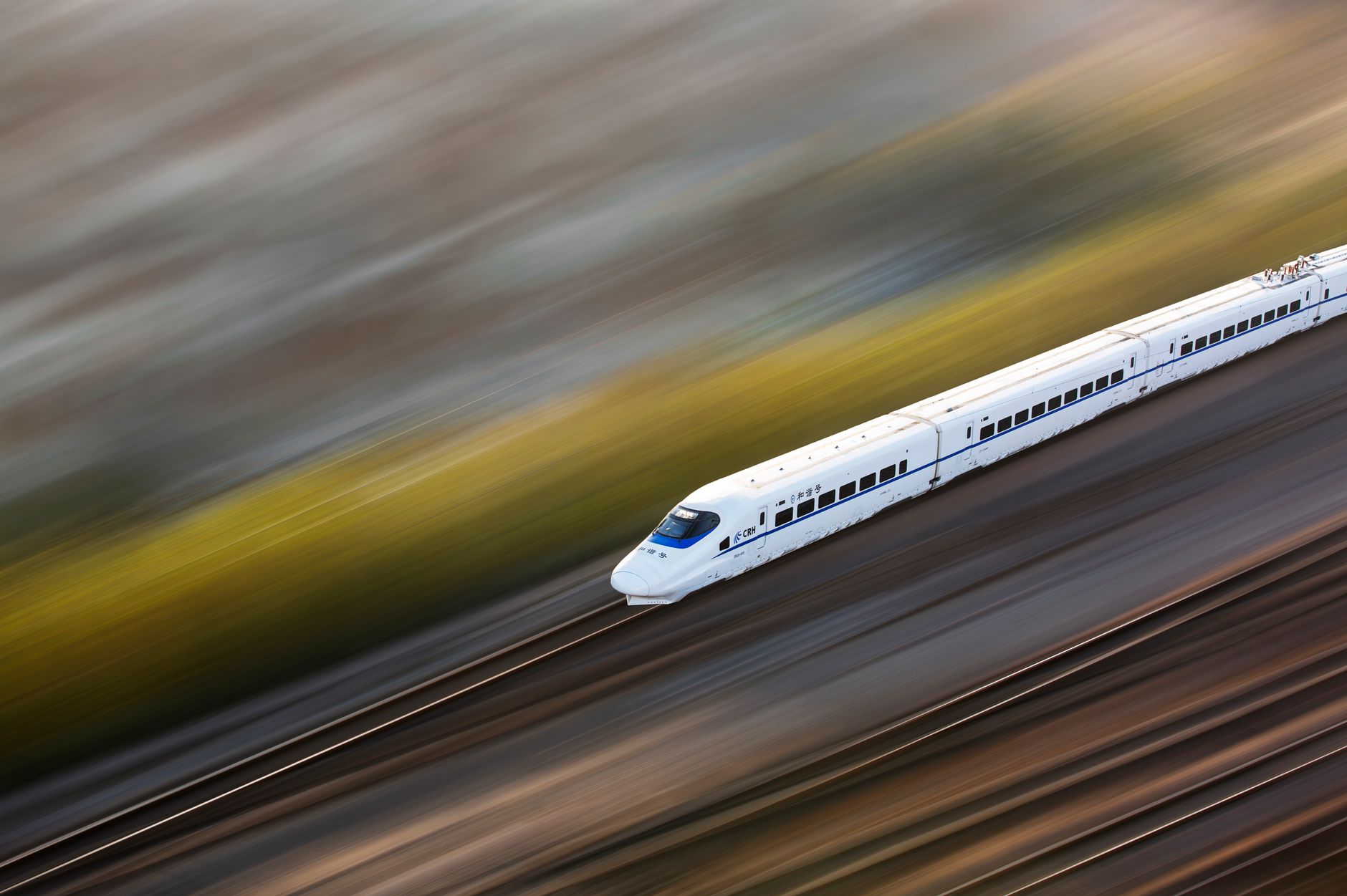 high speed train running on slab track