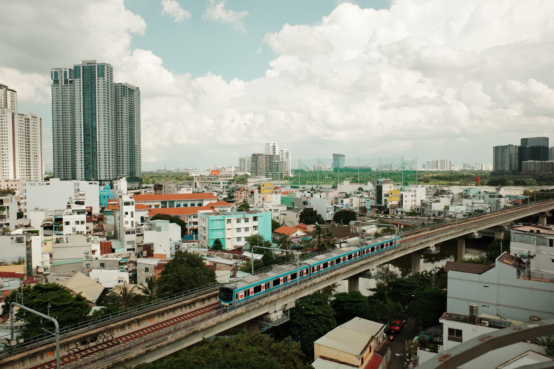 modern urban metro train elevated track hanoi